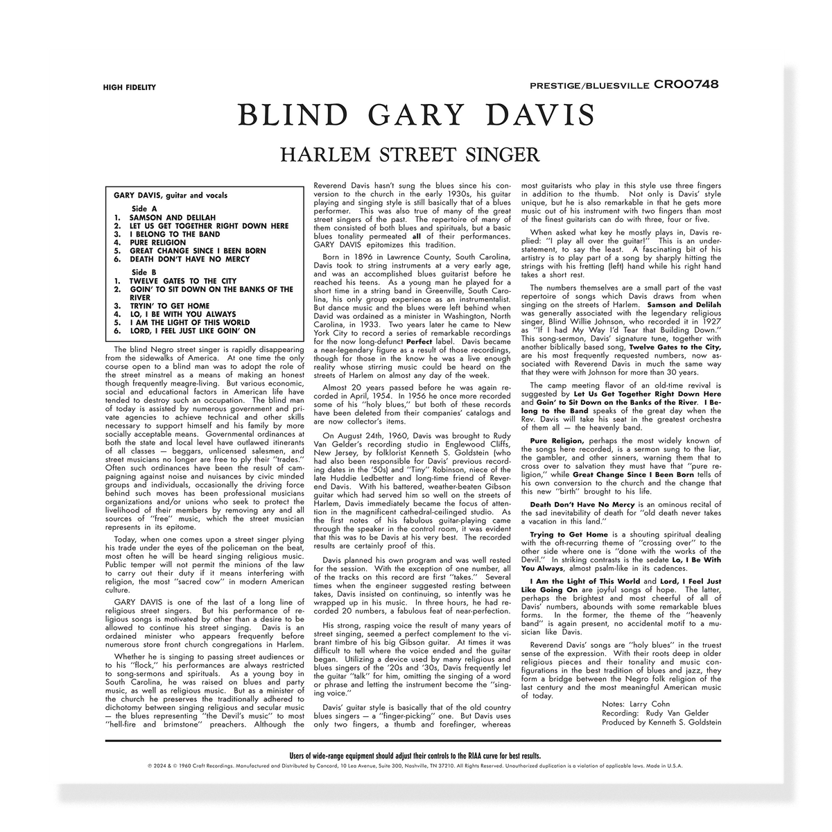 Blind Gary Davis - Harlem Street Singer (Bluesville Series)
