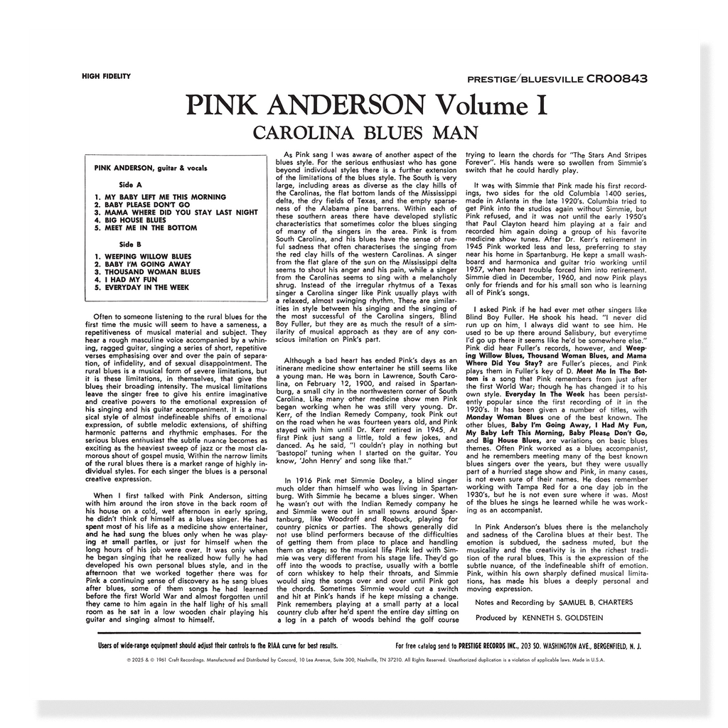 Pink Anderson - Carolina Blues Man, Volume 1 (Bluesville Series)