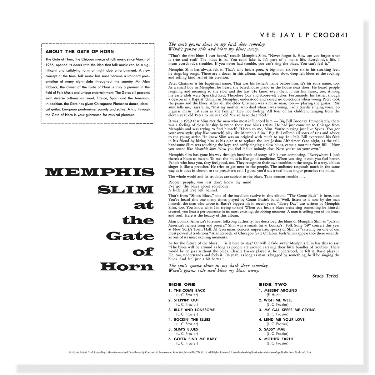 Memphis Slim - At The Gate of Horn (Bluesville Series)
